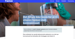 Skjermdump av nettstedet faktisk.no fra en artikkel med overskriften "Det f innes ikke bevis for at C-vitamin hjelper mot koronaviruset".